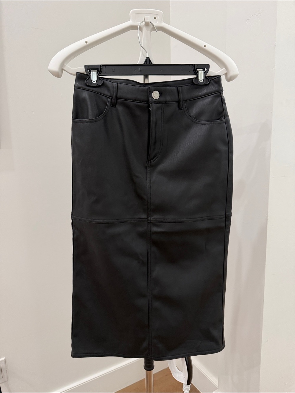 H&M Black Faux Leather Midi Pencil Skirt